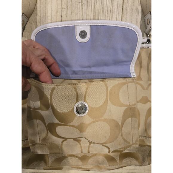 Coach Signature C Beige Canvas Crossbody Bag Women's Adjustable Strap - Picture 3 of 14